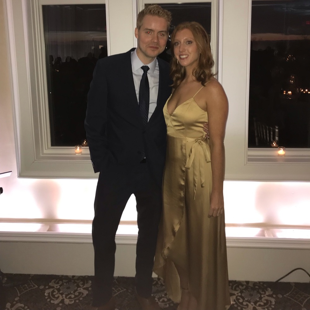 Mariah Wrap Bridesmaid Dress in Gold Luxe Satin